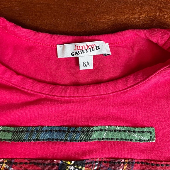 Junior Gaultier Girls Long Sleeve Top Size 6A Pink Tartan Trim Designer Shirt - Picture 6 of 7